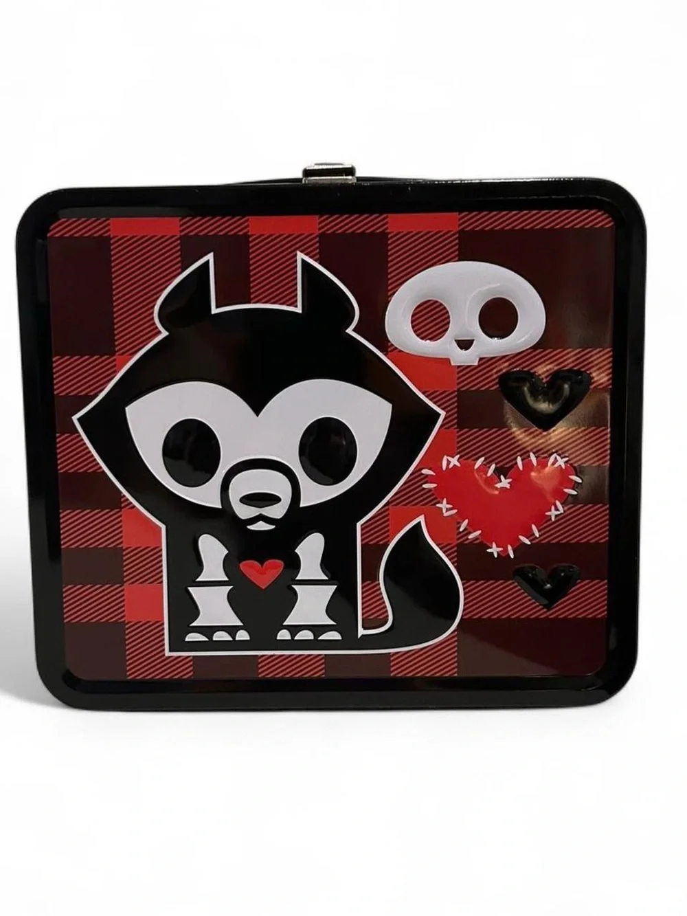 Skelanimals Loungefly Jae the Wolf Metal Lunch Box Red Plaid Tin 2014